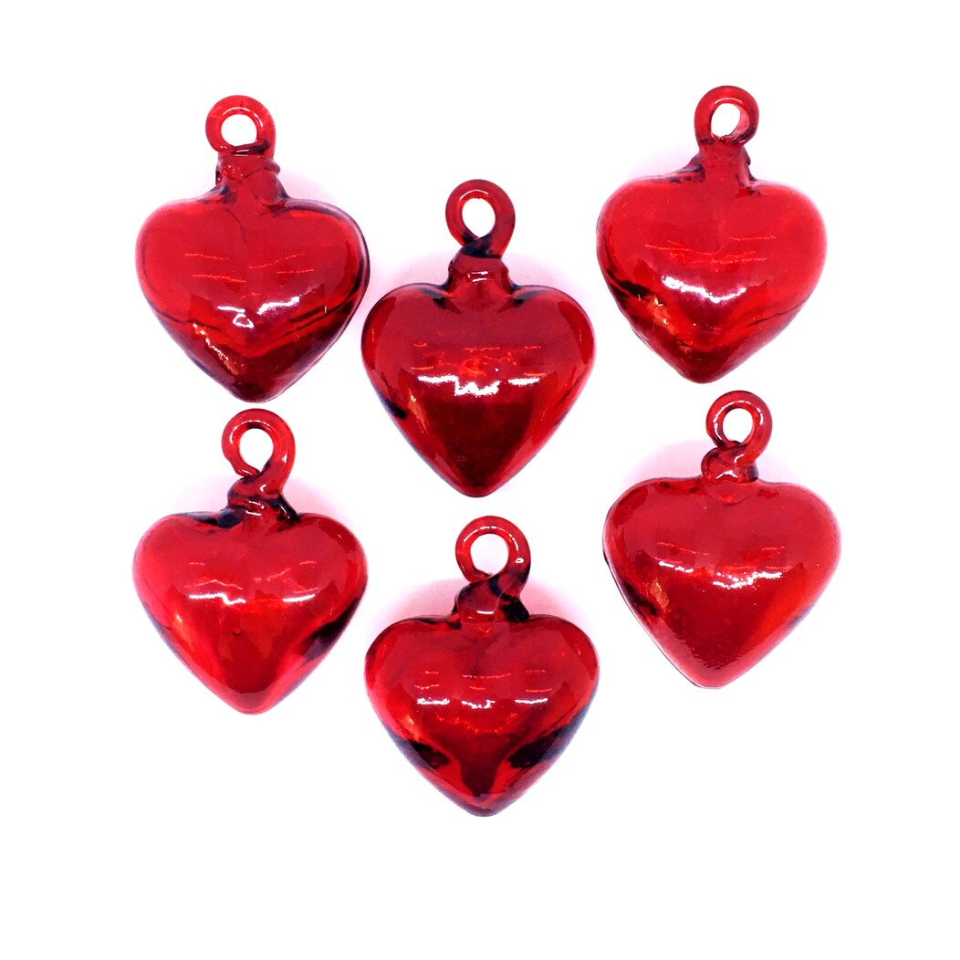 Red 2.6 inch Small Hanging Glass Hearts 